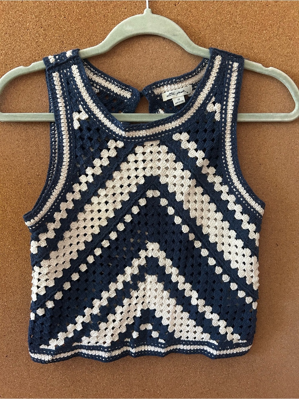Ultra Pink Navy and Cream Crochet Chevron Tank